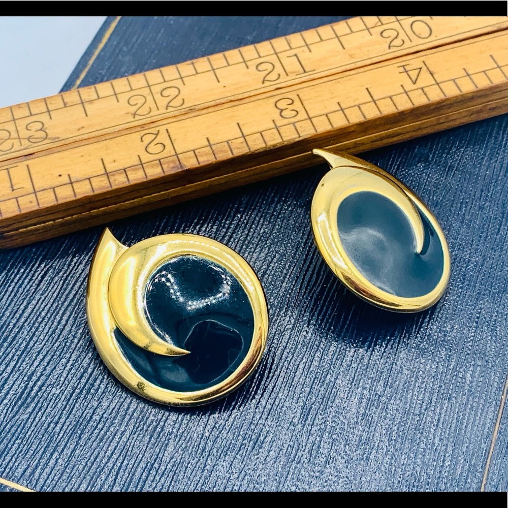 Vintage MONET chunky gold black pierced earrings